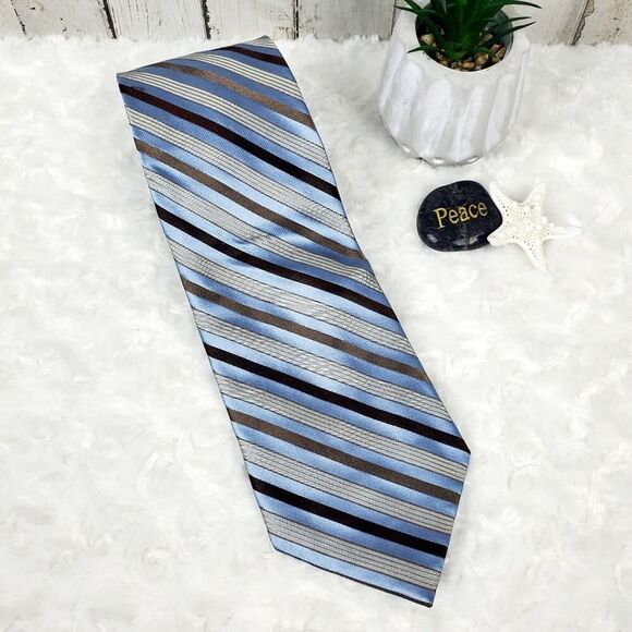 Calvin Klein Striped Silk Tie Blue - Picture 6 of 6